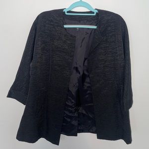 Eileen Fisher Blazer Jacket Cotton Black Pockets Size M Lined Ribbed 3/4 Sleeve